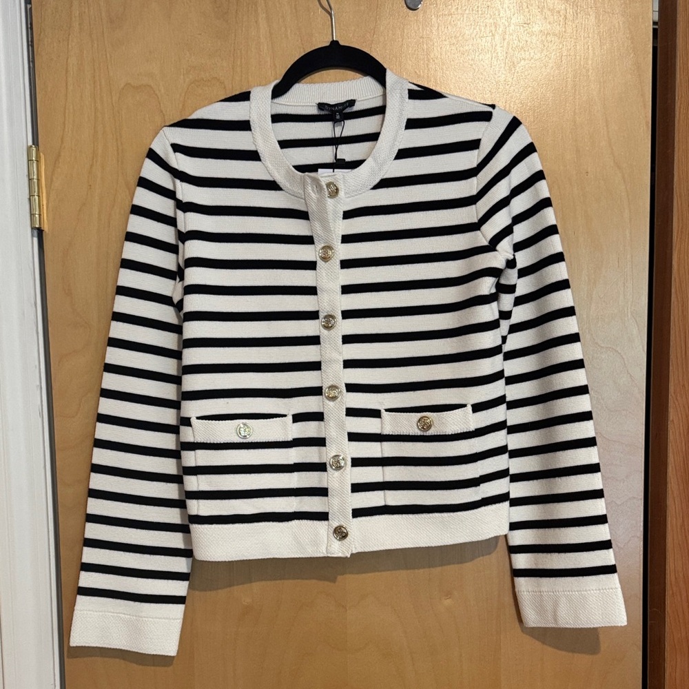 Dynamite Black and White Striped Cardigan